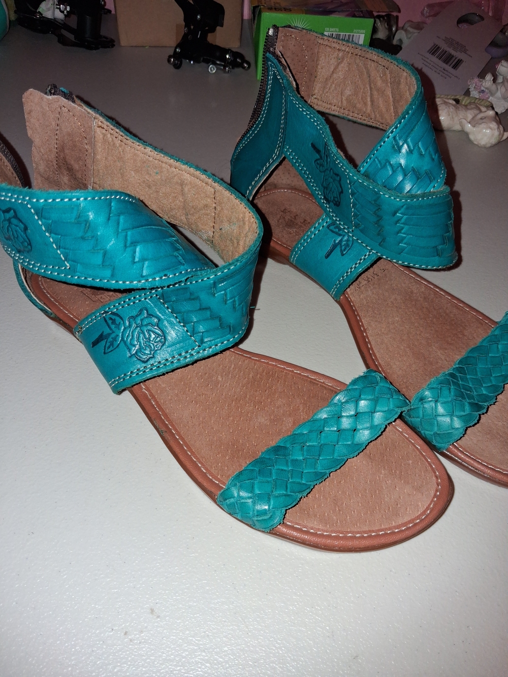 Women’s Turquoise Braided Ankle-Strap Sandals